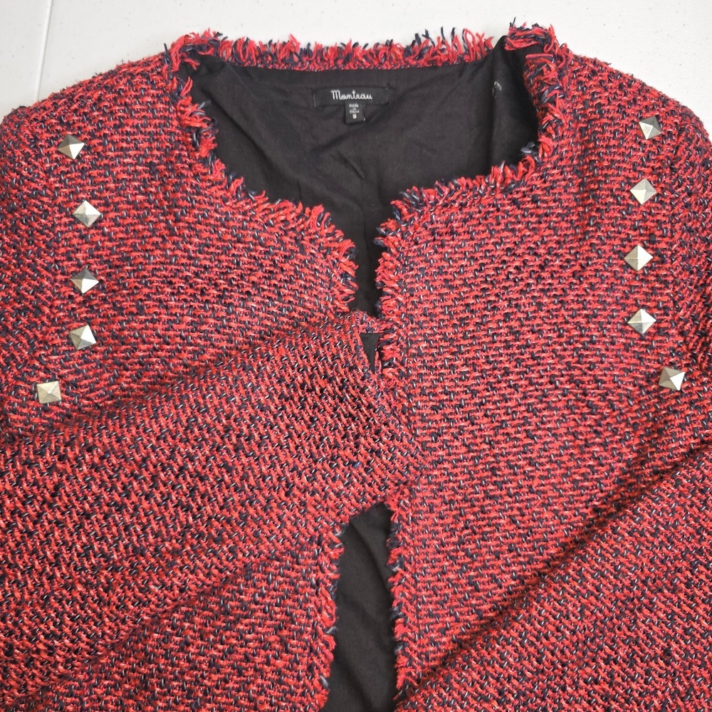 MONTEAU Women's Size Small Jacket Red Navy Blue Studded -1344